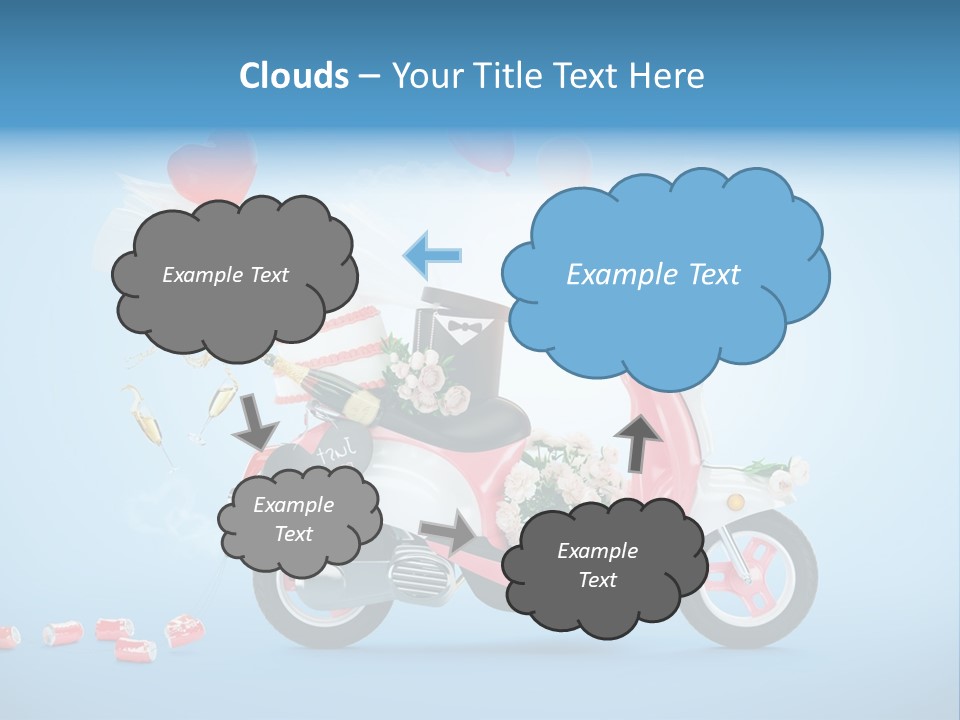 A Pink Scooter With Balloons And A Cake On It PowerPoint Template
