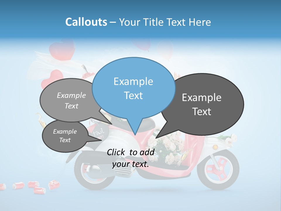 A Pink Scooter With Balloons And A Cake On It PowerPoint Template