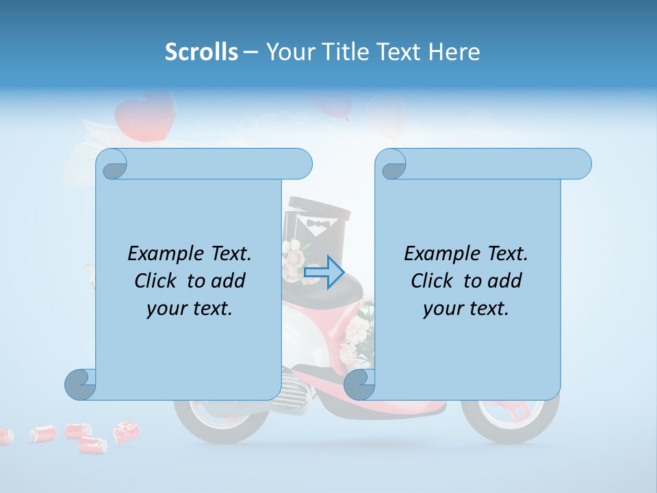A Pink Scooter With Balloons And A Cake On It PowerPoint Template