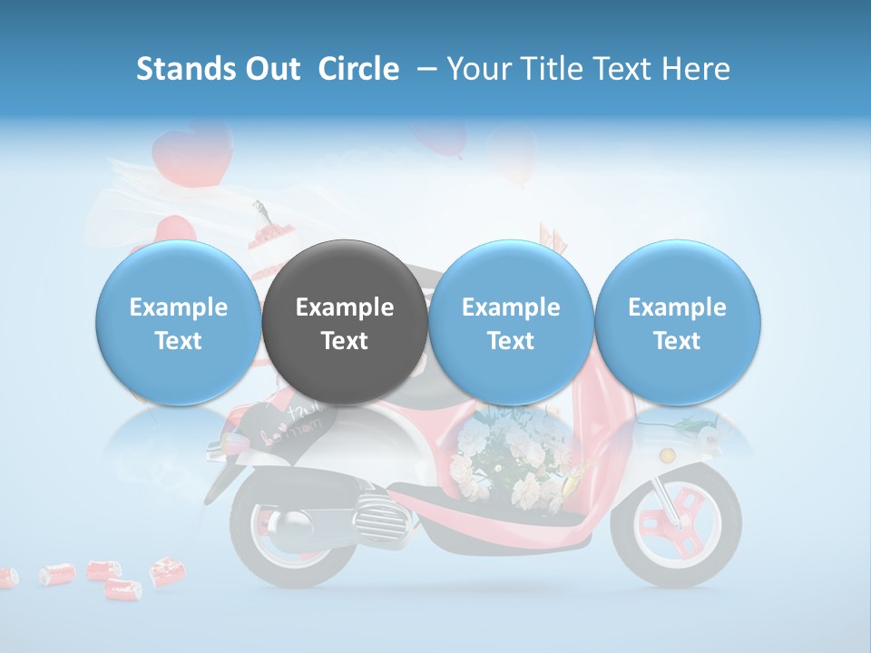 A Pink Scooter With Balloons And A Cake On It PowerPoint Template