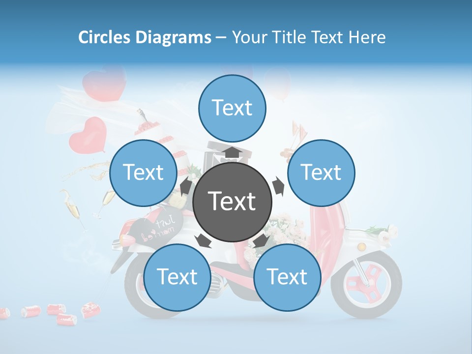 A Pink Scooter With Balloons And A Cake On It PowerPoint Template