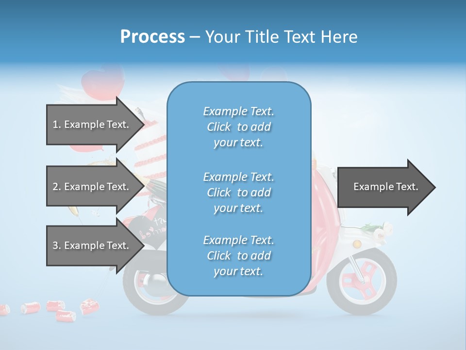 A Pink Scooter With Balloons And A Cake On It PowerPoint Template
