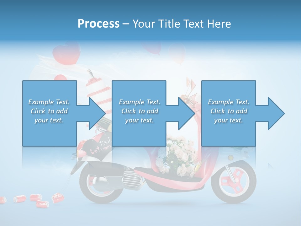 A Pink Scooter With Balloons And A Cake On It PowerPoint Template