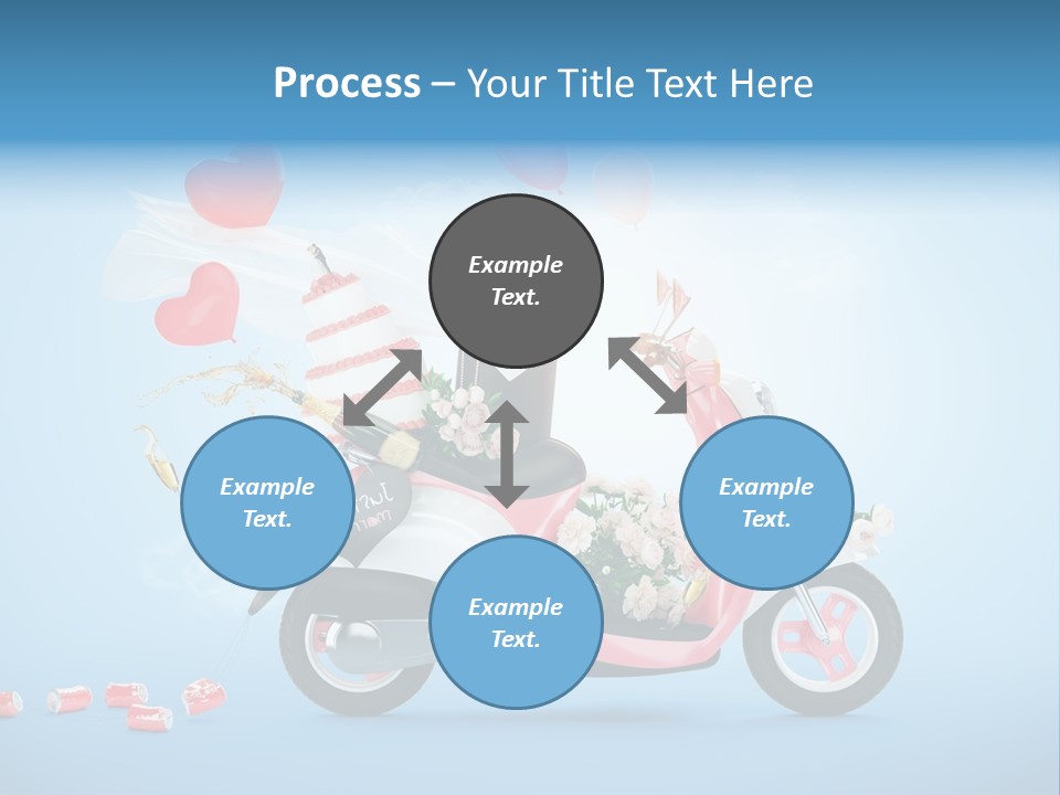 A Pink Scooter With Balloons And A Cake On It PowerPoint Template