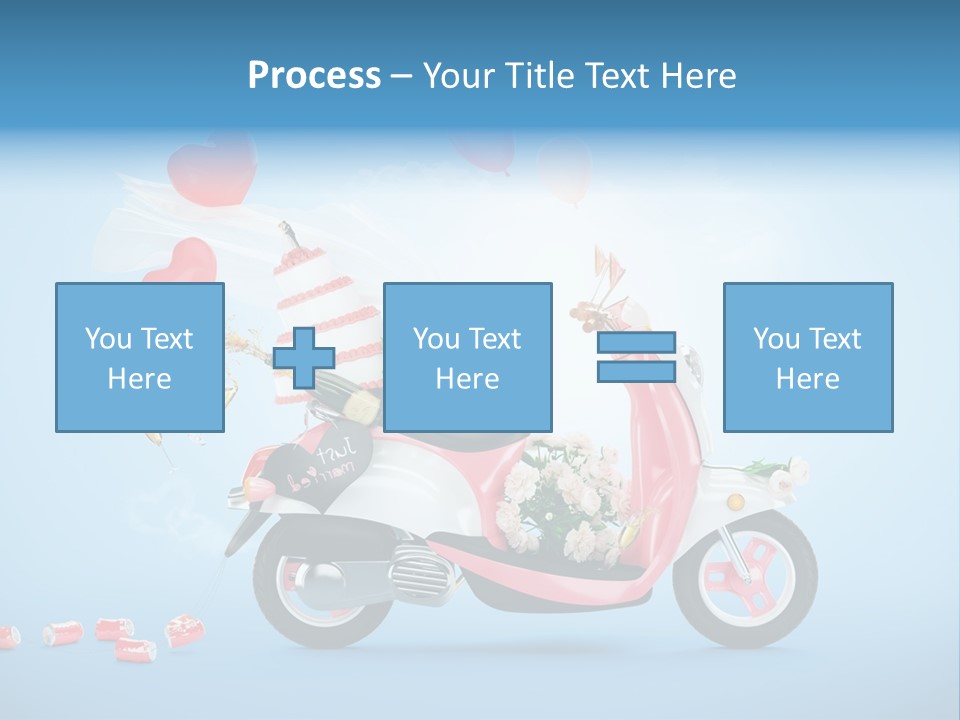 A Pink Scooter With Balloons And A Cake On It PowerPoint Template