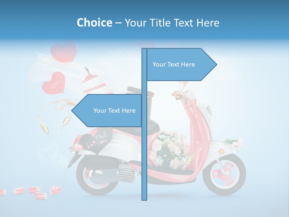 A Pink Scooter With Balloons And A Cake On It PowerPoint Template