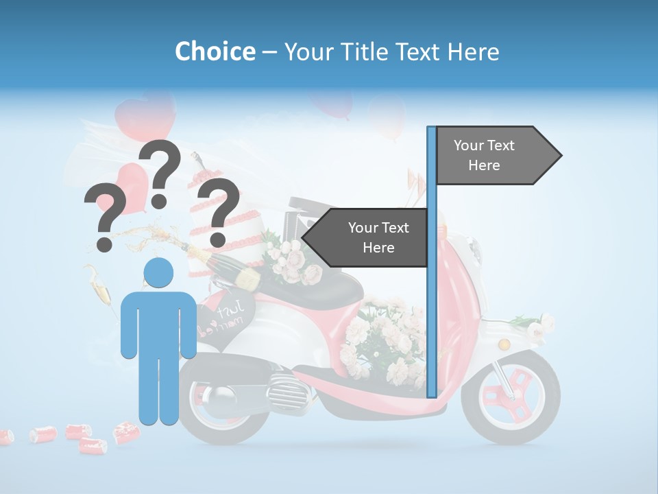 A Pink Scooter With Balloons And A Cake On It PowerPoint Template