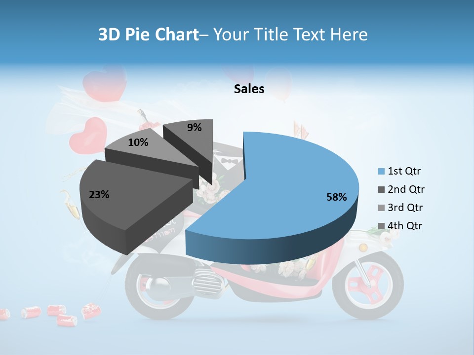 A Pink Scooter With Balloons And A Cake On It PowerPoint Template