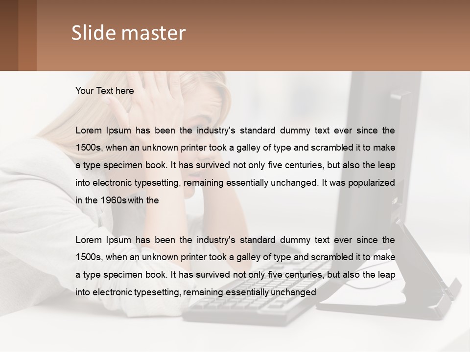 A Woman Sitting In Front Of A Computer With Her Hands On Her Head PowerPoint Template