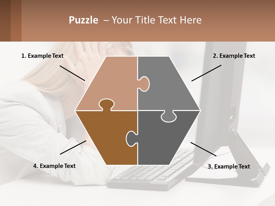 A Woman Sitting In Front Of A Computer With Her Hands On Her Head PowerPoint Template