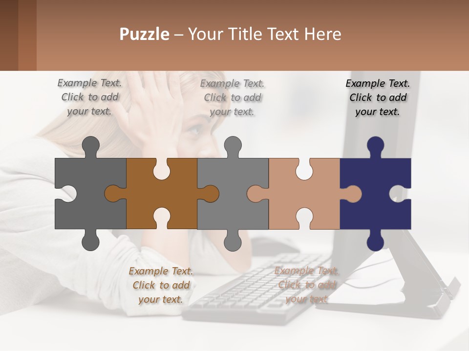 A Woman Sitting In Front Of A Computer With Her Hands On Her Head PowerPoint Template