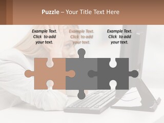 A Woman Sitting In Front Of A Computer With Her Hands On Her Head PowerPoint Template
