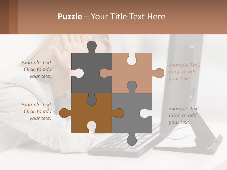 A Woman Sitting In Front Of A Computer With Her Hands On Her Head PowerPoint Template