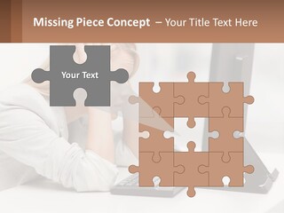 A Woman Sitting In Front Of A Computer With Her Hands On Her Head PowerPoint Template