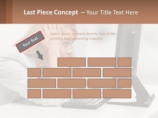 A Woman Sitting In Front Of A Computer With Her Hands On Her Head PowerPoint Template
