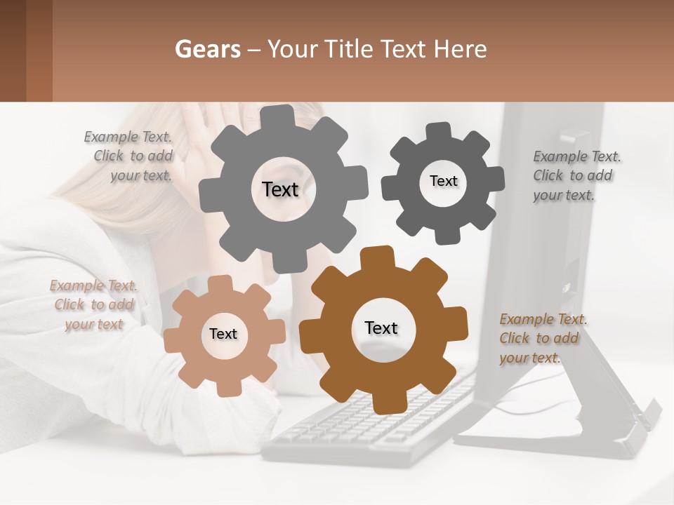 A Woman Sitting In Front Of A Computer With Her Hands On Her Head PowerPoint Template