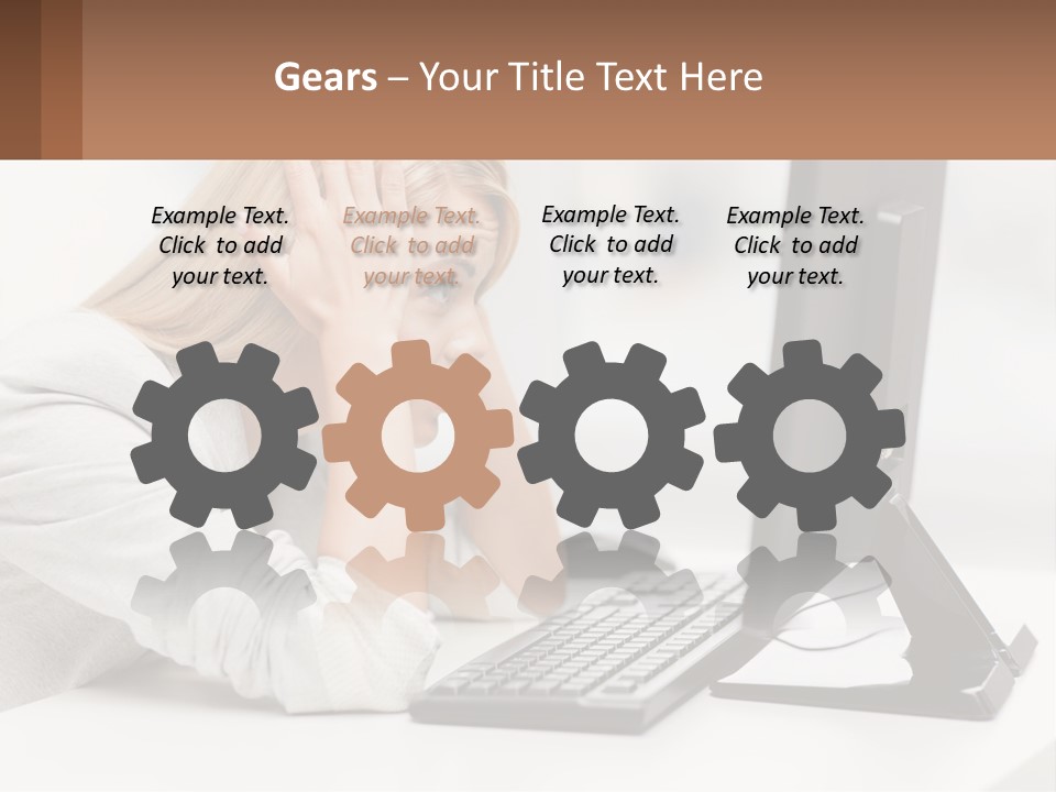 A Woman Sitting In Front Of A Computer With Her Hands On Her Head PowerPoint Template