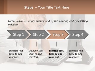 A Woman Sitting In Front Of A Computer With Her Hands On Her Head PowerPoint Template