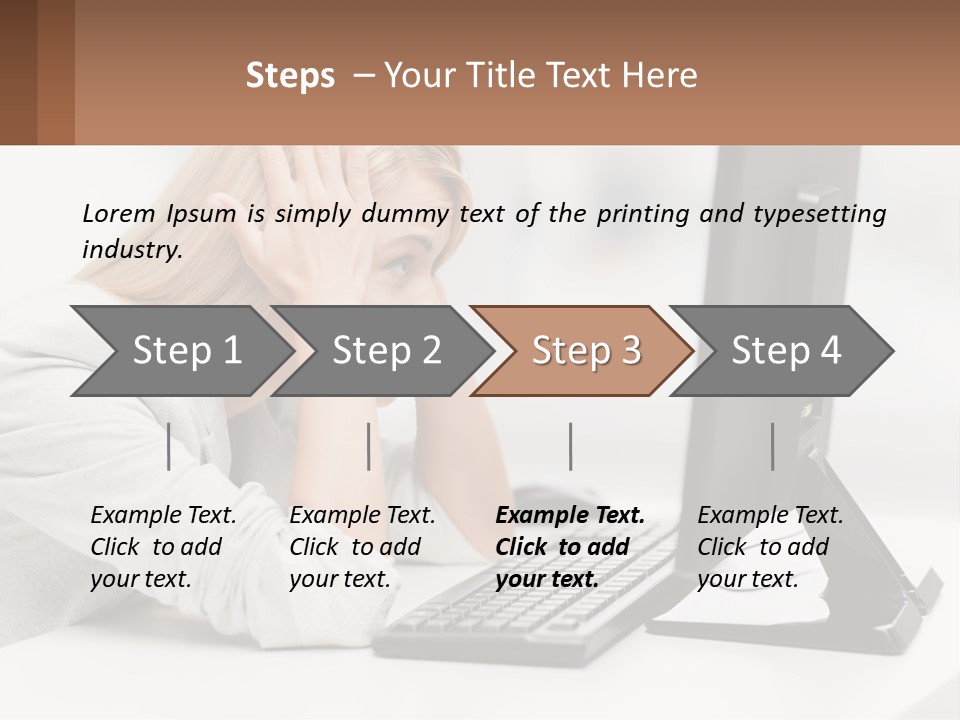A Woman Sitting In Front Of A Computer With Her Hands On Her Head PowerPoint Template