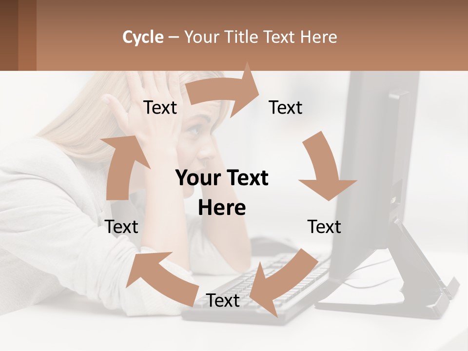 A Woman Sitting In Front Of A Computer With Her Hands On Her Head PowerPoint Template