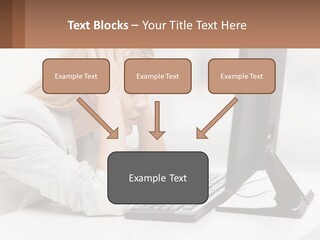 A Woman Sitting In Front Of A Computer With Her Hands On Her Head PowerPoint Template