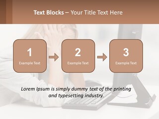 A Woman Sitting In Front Of A Computer With Her Hands On Her Head PowerPoint Template