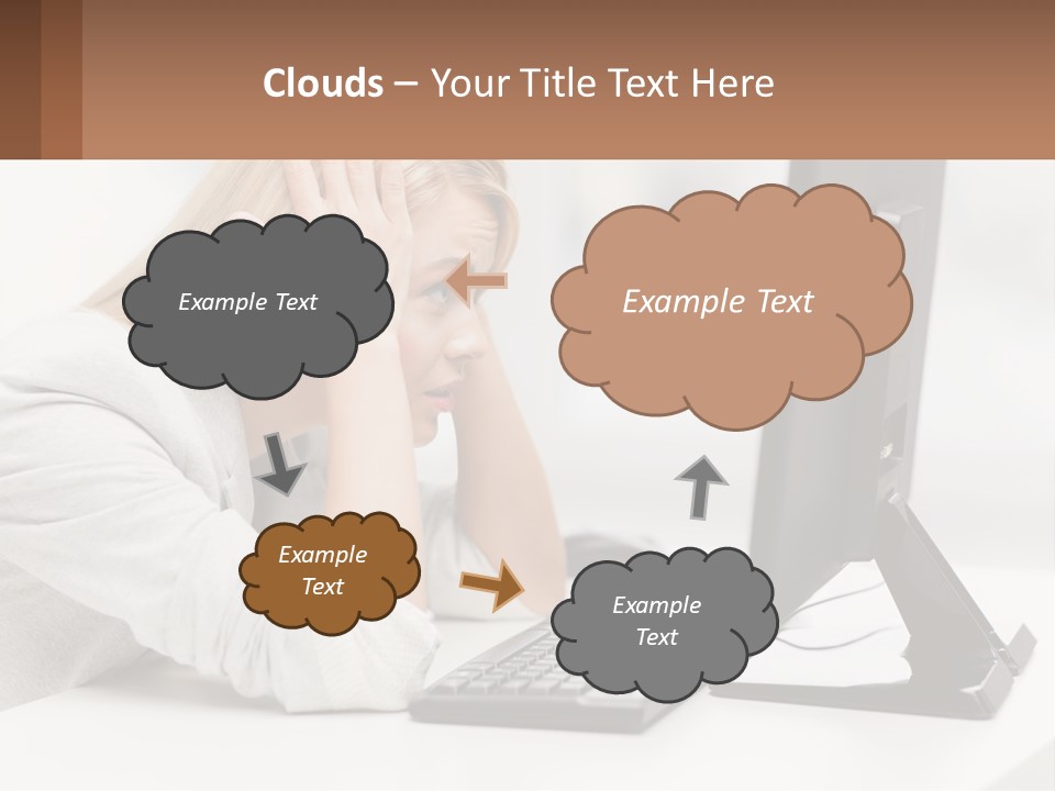 A Woman Sitting In Front Of A Computer With Her Hands On Her Head PowerPoint Template