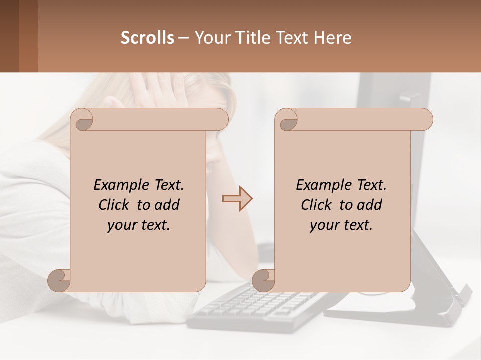 A Woman Sitting In Front Of A Computer With Her Hands On Her Head PowerPoint Template
