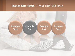 A Woman Sitting In Front Of A Computer With Her Hands On Her Head PowerPoint Template