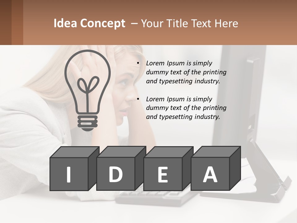 A Woman Sitting In Front Of A Computer With Her Hands On Her Head PowerPoint Template