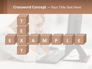 A Woman Sitting In Front Of A Computer With Her Hands On Her Head PowerPoint Template