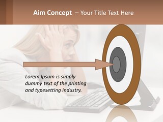 A Woman Sitting In Front Of A Computer With Her Hands On Her Head PowerPoint Template