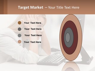 A Woman Sitting In Front Of A Computer With Her Hands On Her Head PowerPoint Template
