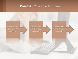 A Woman Sitting In Front Of A Computer With Her Hands On Her Head PowerPoint Template