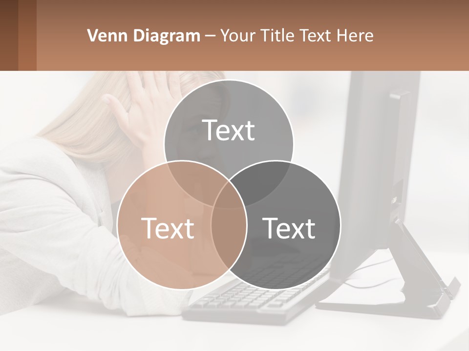 A Woman Sitting In Front Of A Computer With Her Hands On Her Head PowerPoint Template