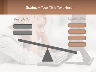 A Woman Sitting In Front Of A Computer With Her Hands On Her Head PowerPoint Template