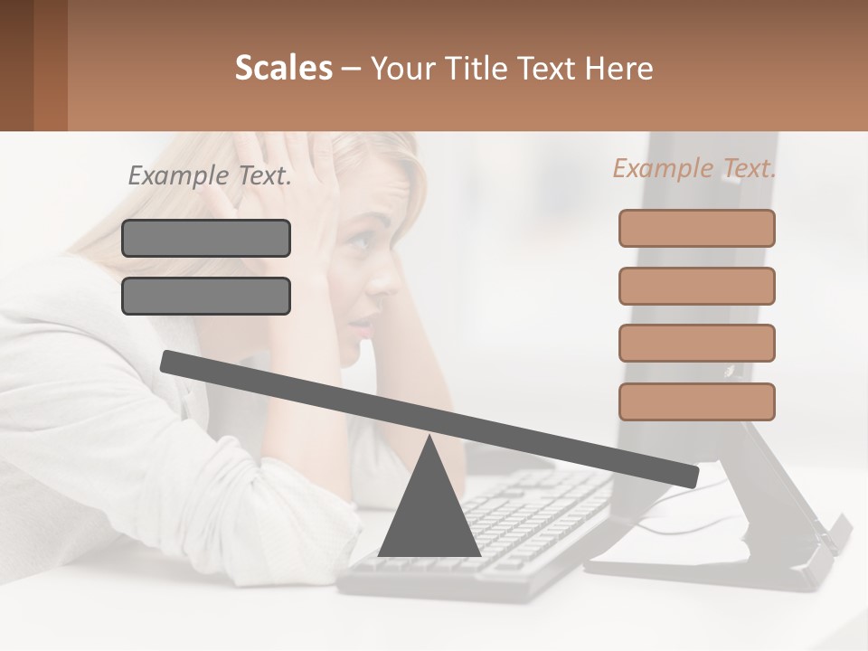 A Woman Sitting In Front Of A Computer With Her Hands On Her Head PowerPoint Template