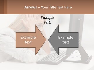A Woman Sitting In Front Of A Computer With Her Hands On Her Head PowerPoint Template