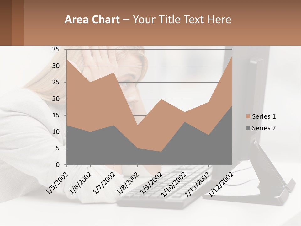 A Woman Sitting In Front Of A Computer With Her Hands On Her Head PowerPoint Template