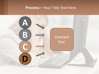 A Woman Sitting In Front Of A Computer With Her Hands On Her Head PowerPoint Template