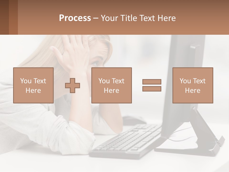 A Woman Sitting In Front Of A Computer With Her Hands On Her Head PowerPoint Template