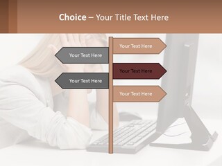 A Woman Sitting In Front Of A Computer With Her Hands On Her Head PowerPoint Template