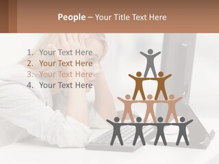 A Woman Sitting In Front Of A Computer With Her Hands On Her Head PowerPoint Template