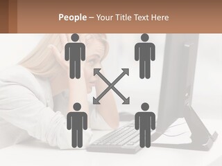 A Woman Sitting In Front Of A Computer With Her Hands On Her Head PowerPoint Template