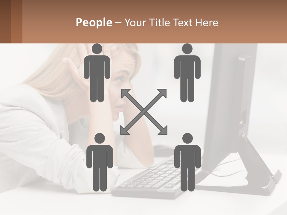 A Woman Sitting In Front Of A Computer With Her Hands On Her Head PowerPoint Template