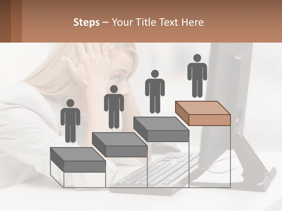 A Woman Sitting In Front Of A Computer With Her Hands On Her Head PowerPoint Template