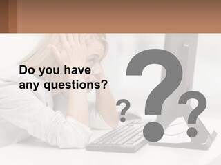 A Woman Sitting In Front Of A Computer With Her Hands On Her Head PowerPoint Template