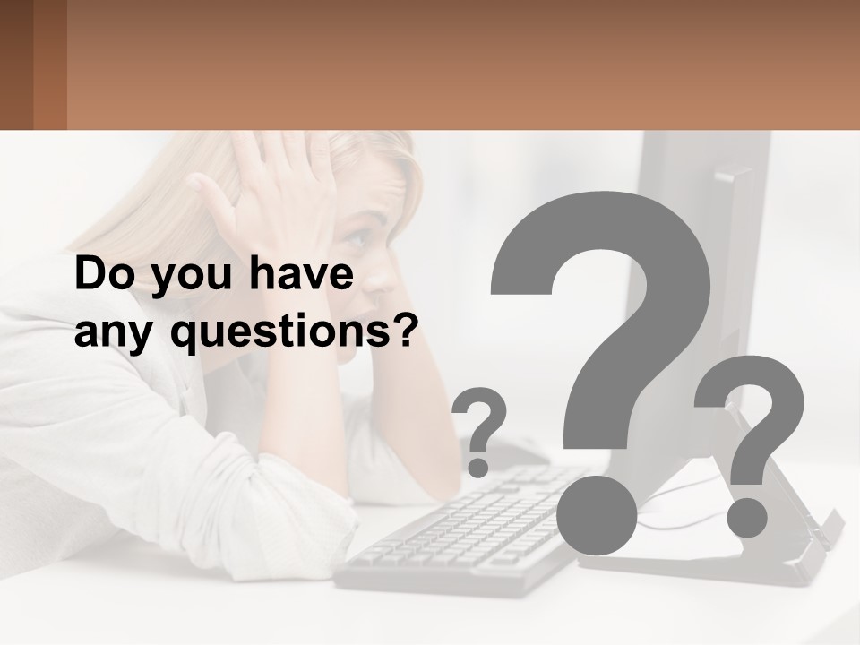 A Woman Sitting In Front Of A Computer With Her Hands On Her Head PowerPoint Template