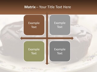 Three Chocolate Muffins On A Plate With Chocolate Drizzled On Them PowerPoint Template