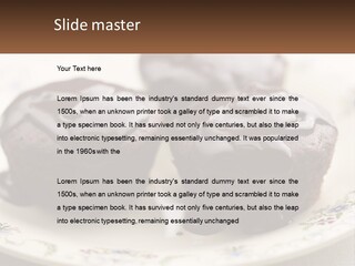 Three Chocolate Muffins On A Plate With Chocolate Drizzled On Them PowerPoint Template